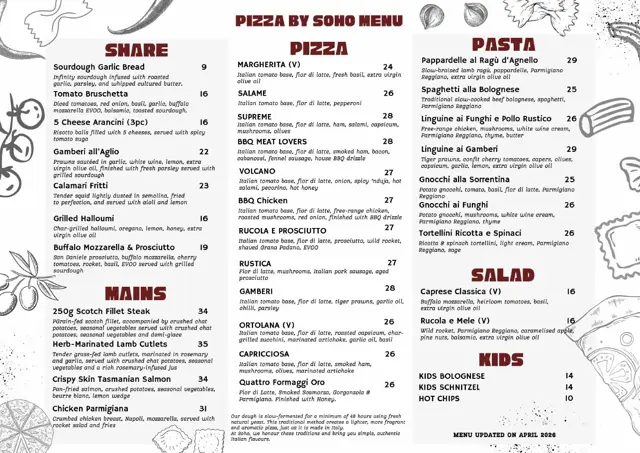 Preview of the official Pizza by Soho menu